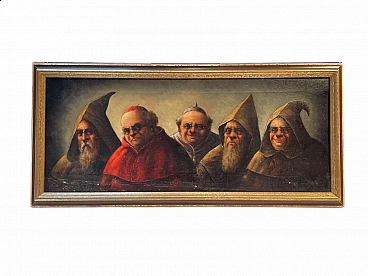 Clerical characters, oil on canvas with wooden frame, 19th century