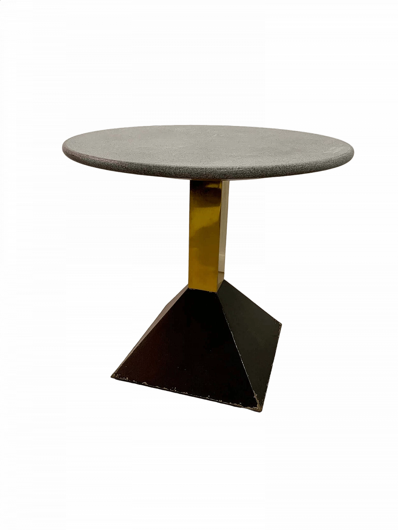 Tavolino in ottone, metallo laccato nero e granito, anni '80 9