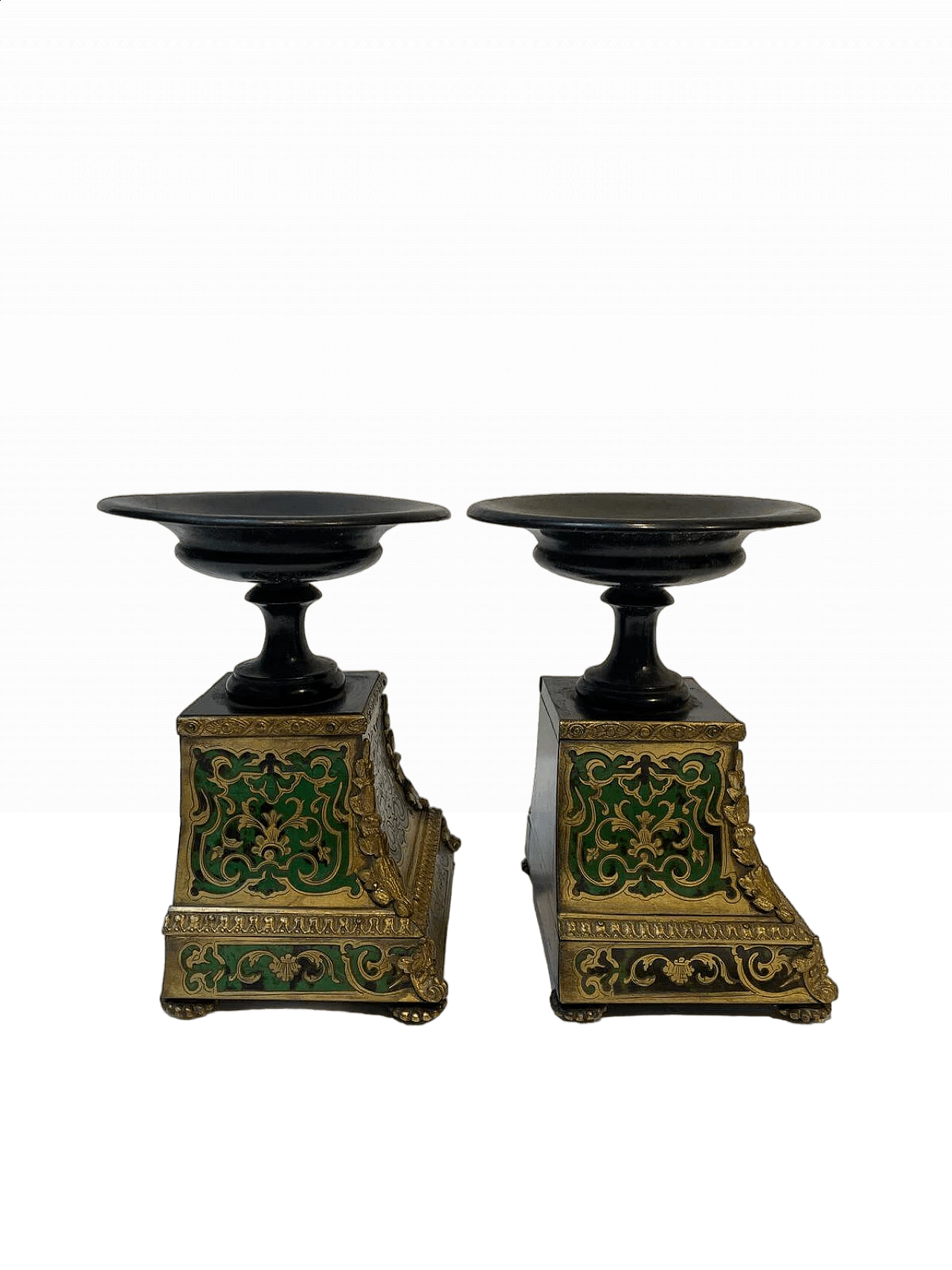 Pair of ebonized wood risers with boulle decoration, 1860 7
