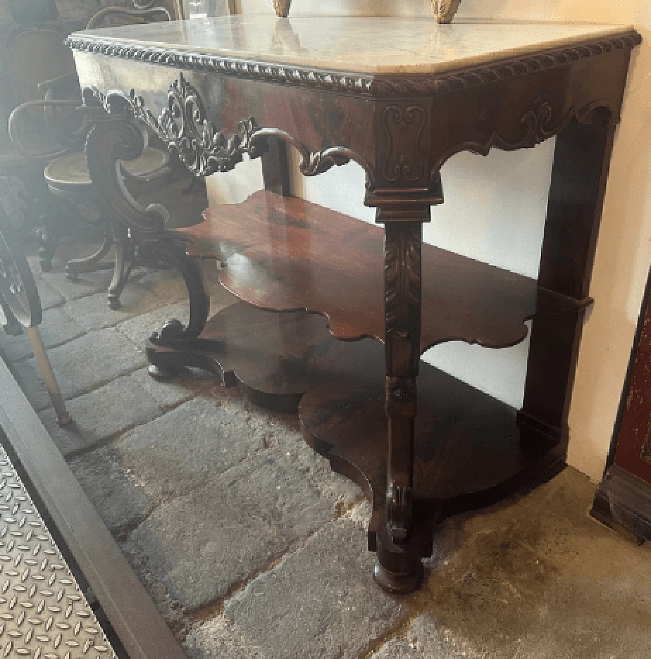 Consolle Luigi Filippo in mogano e marmo di Carrara, metà '800 2