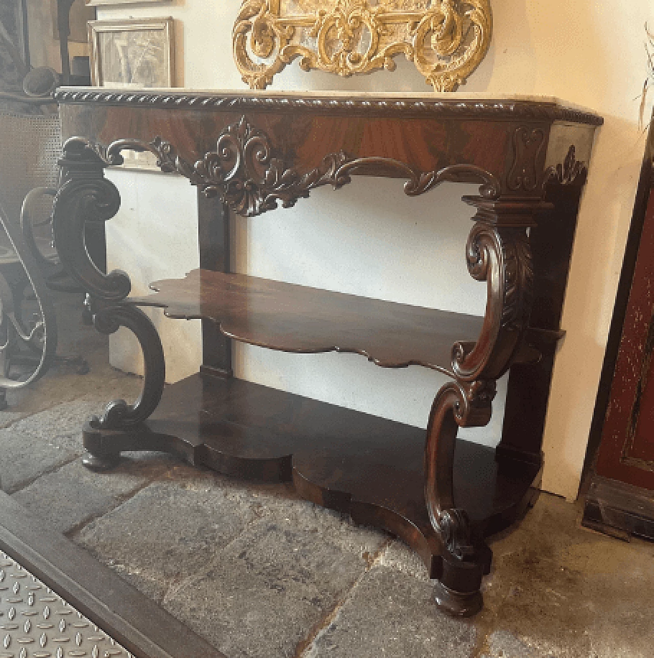 Consolle Luigi Filippo in mogano e marmo di Carrara, metà '800 3