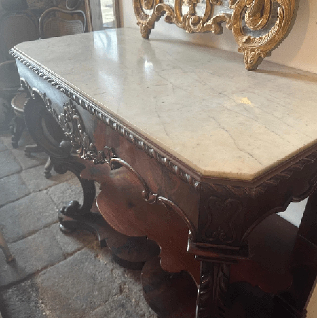 Consolle Luigi Filippo in mogano e marmo di Carrara, metà '800 4