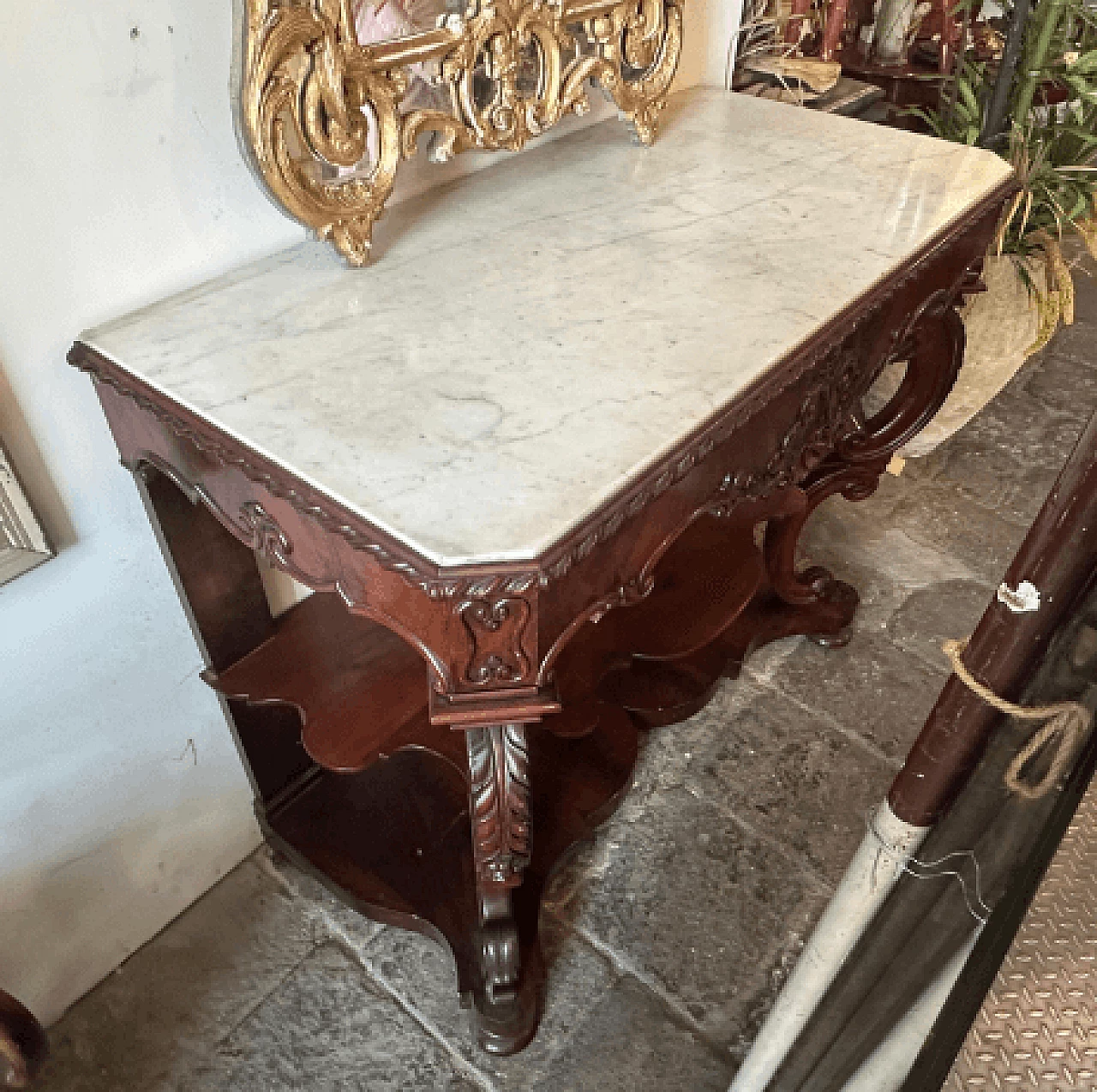 Consolle Luigi Filippo in mogano e marmo di Carrara, metà '800 8