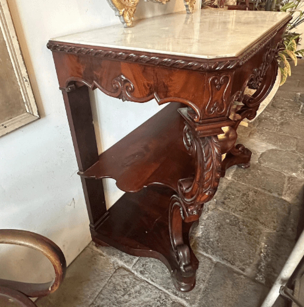Consolle Luigi Filippo in mogano e marmo di Carrara, metà '800 9