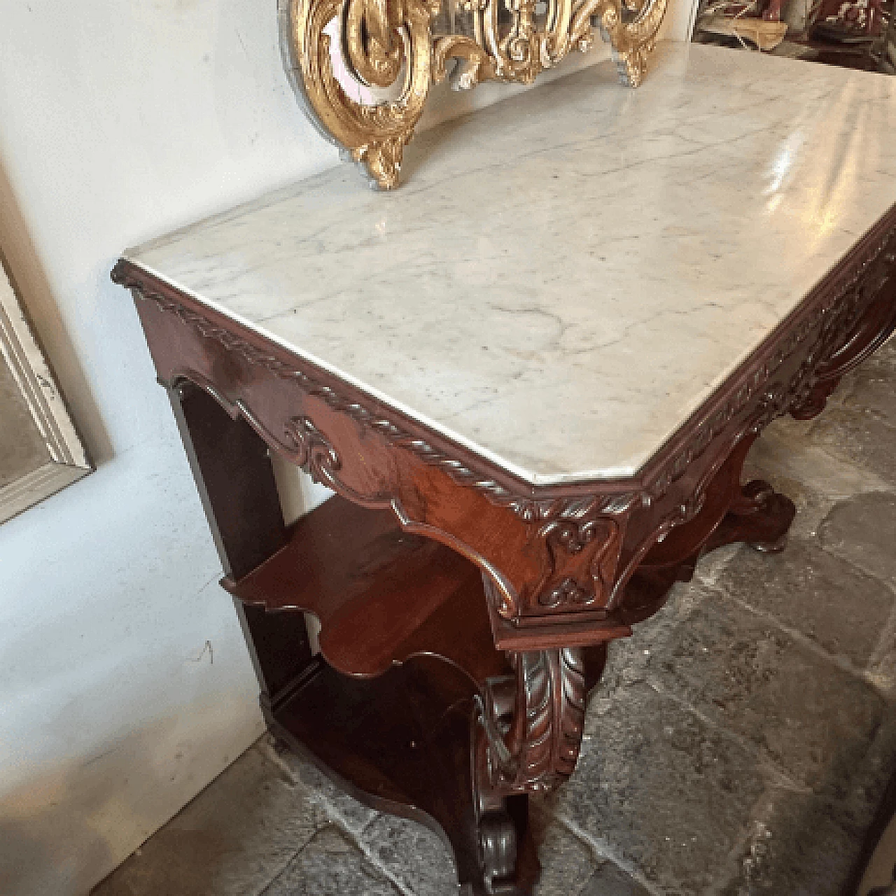 Consolle Luigi Filippo in mogano e marmo di Carrara, metà '800 10