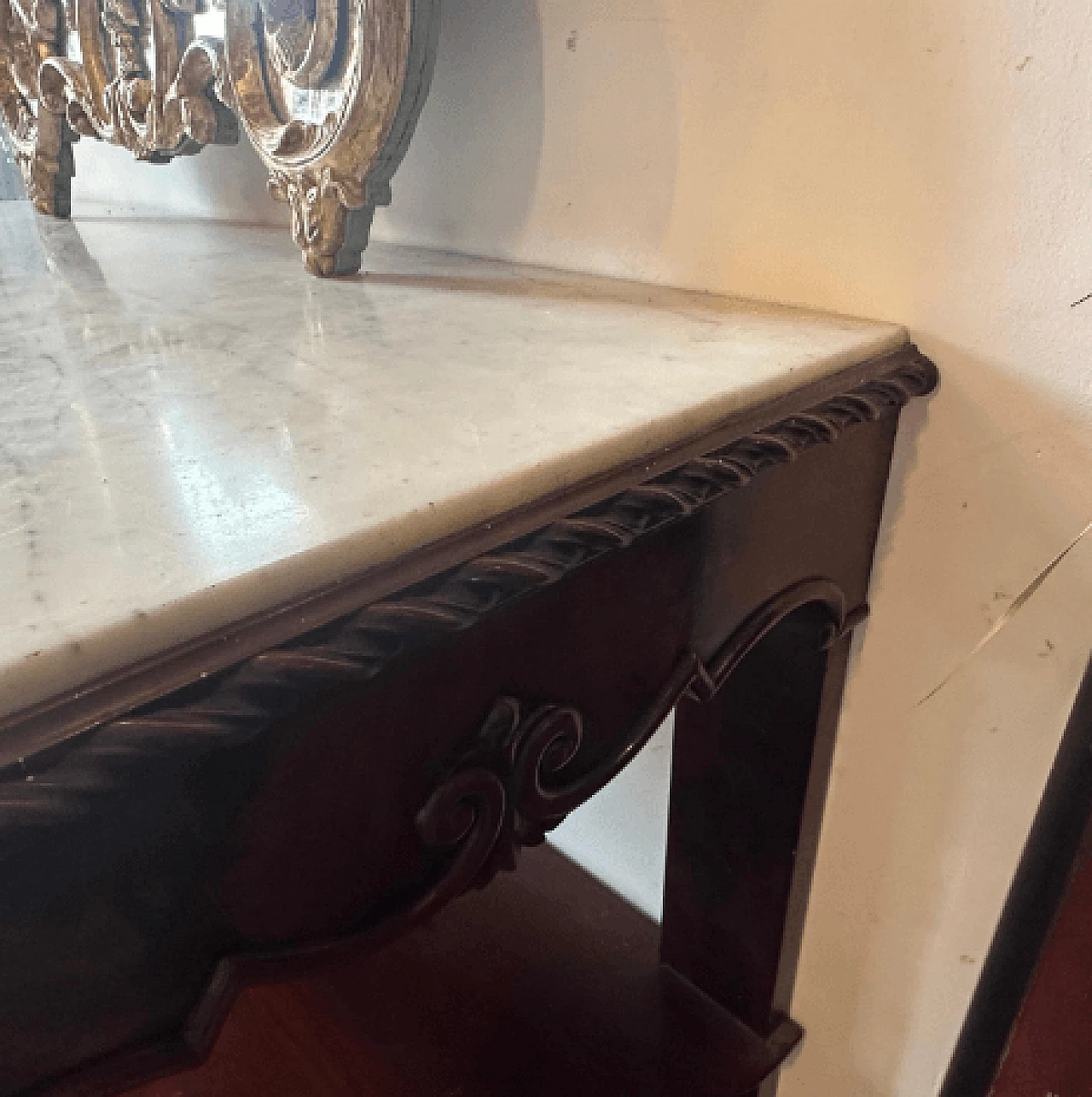 Consolle Luigi Filippo in mogano e marmo di Carrara, metà '800 11