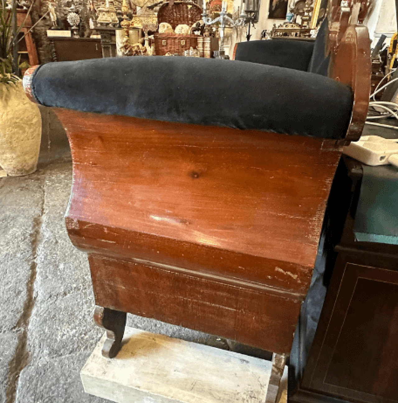 Sicilian Charles X inlaid wood and velvet sofa, mid-19th century 6