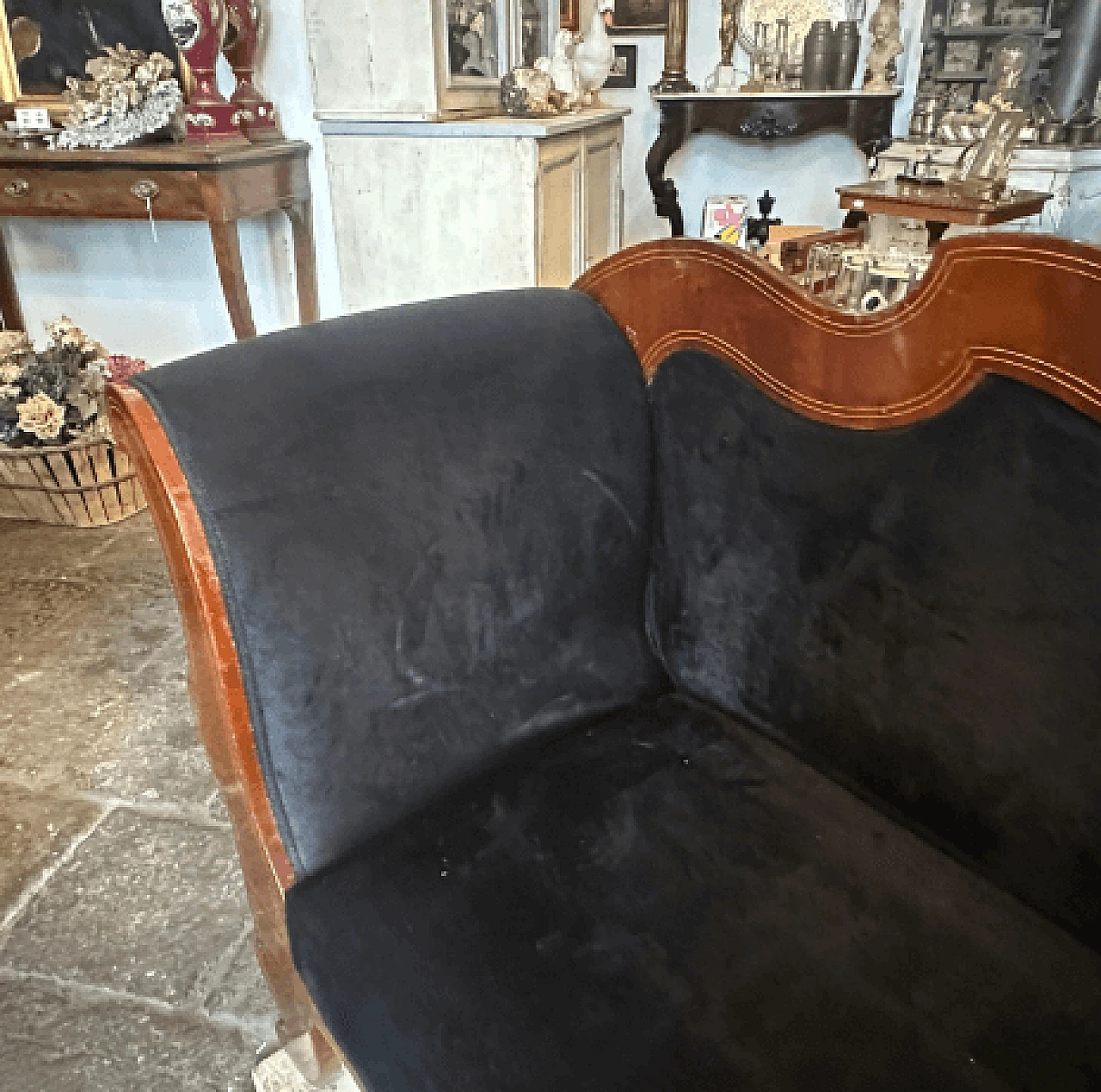 Sicilian Charles X inlaid wood and velvet sofa, mid-19th century 9