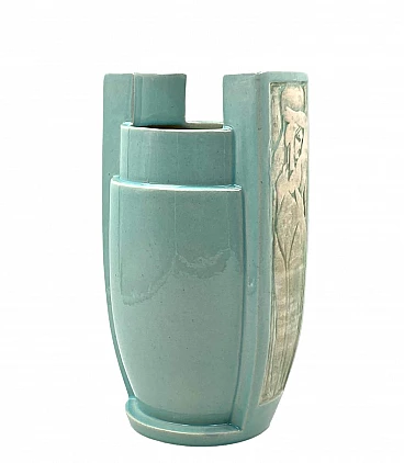 Vaso Art Déco in ceramica azzurra, anni '40