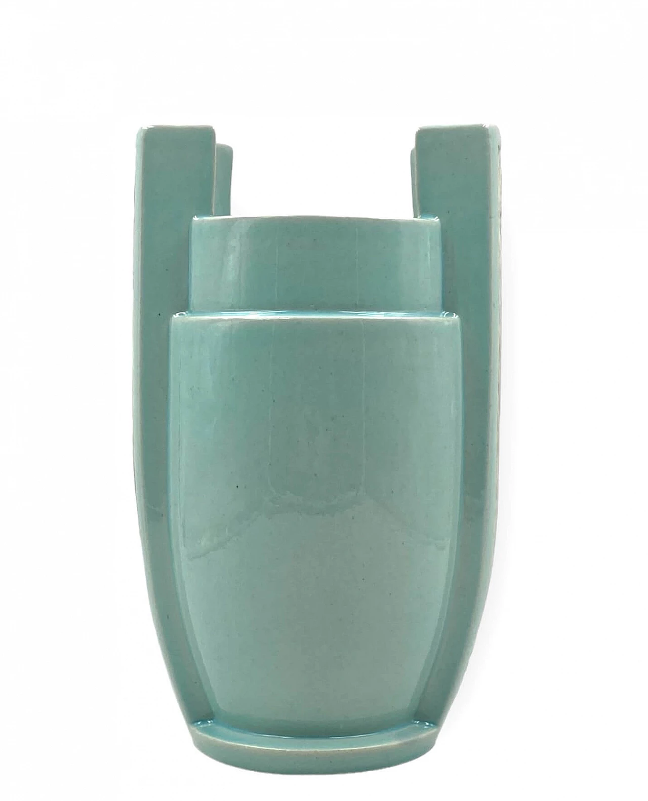Vaso Art Déco in ceramica azzurra, anni '40 8