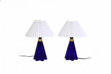 Coppia di lampade da tavolo 304 in vetro blu di Le Klint, anni '70