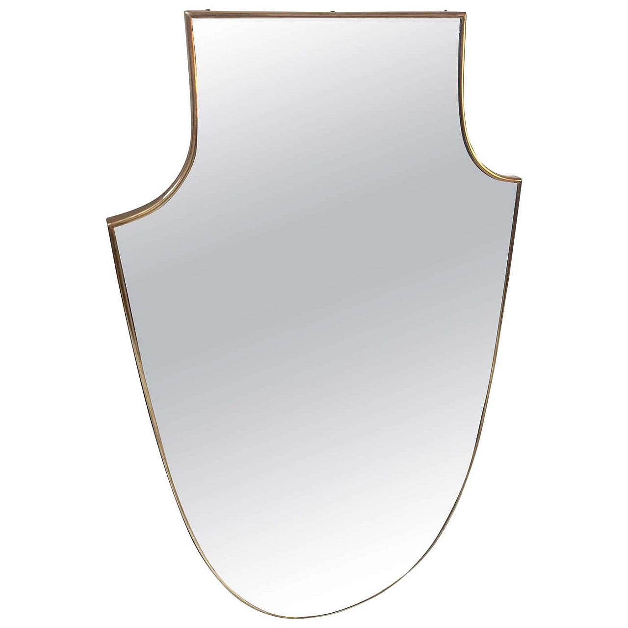 Brass shield-shaped wall mirror in Gio Ponti style, 1950s 1
