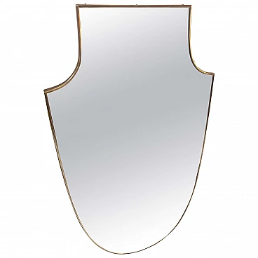 Specchio da parete a forma di scudo in ottone in stile Gio Ponti, anni '50