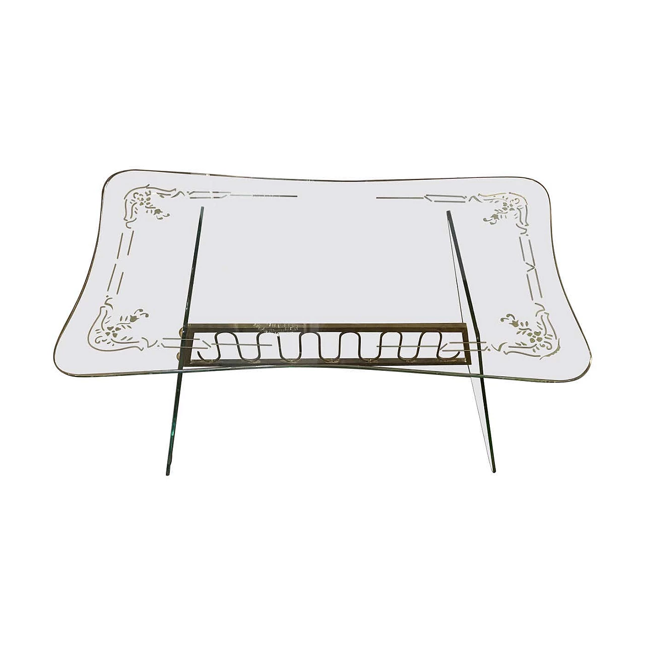 Glass and brass coffee table in the style of Fontana Arte, 1950s 1