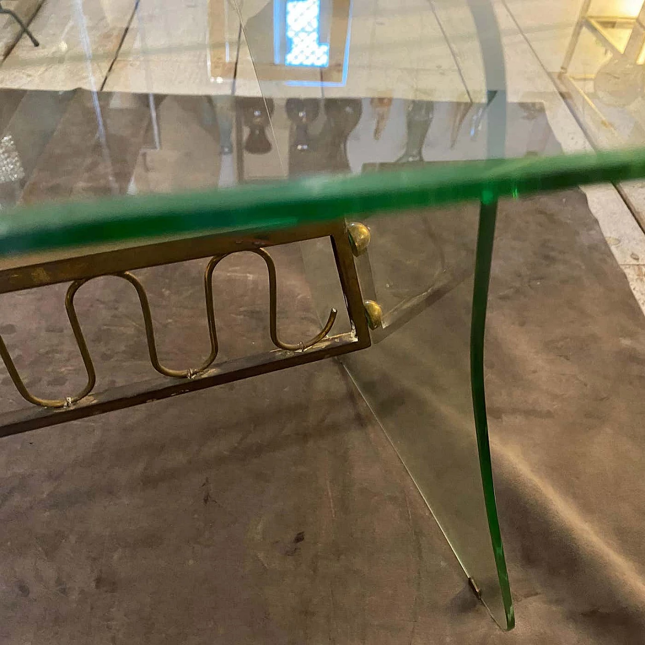 Glass and brass coffee table in the style of Fontana Arte, 1950s 2