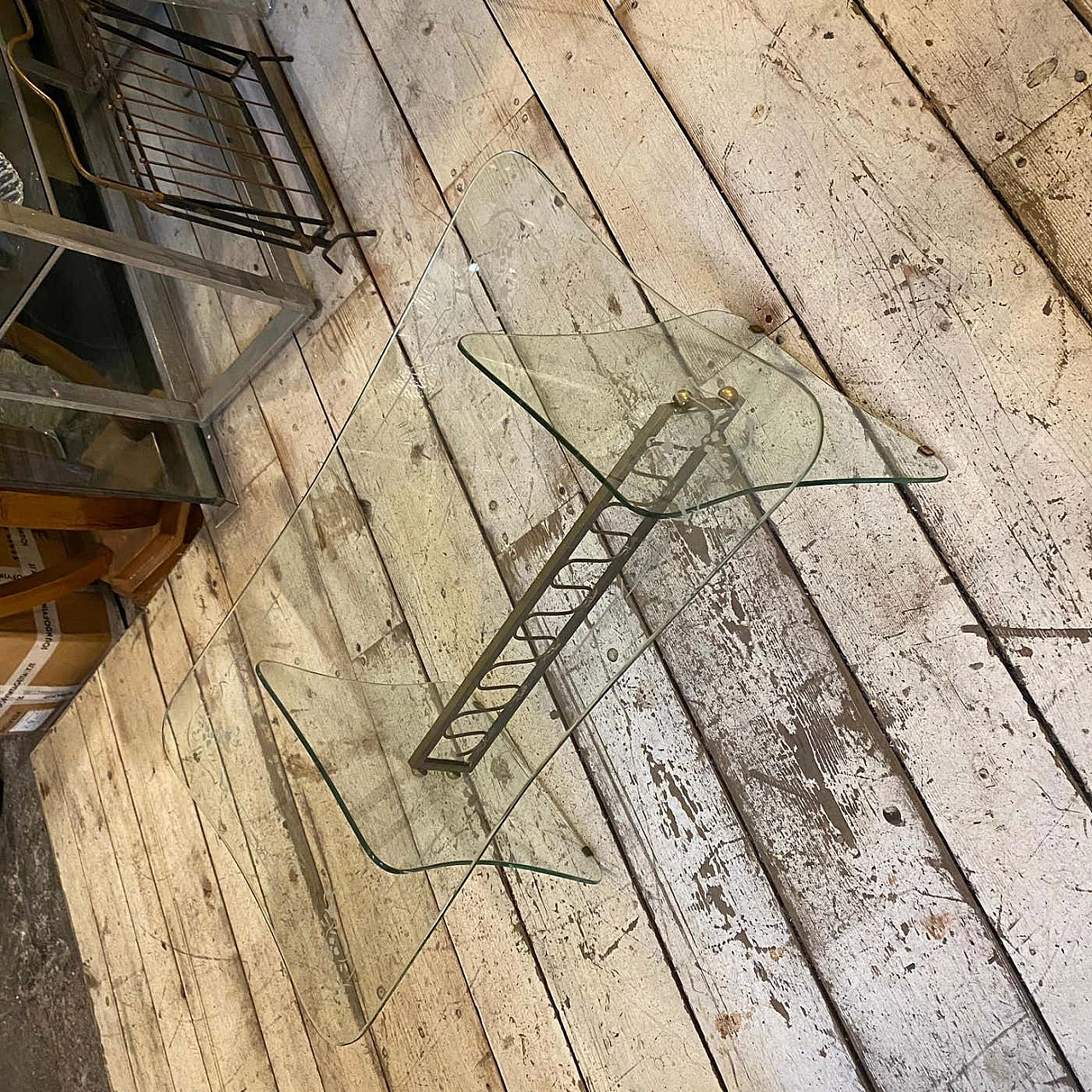 Glass and brass coffee table in the style of Fontana Arte, 1950s 4