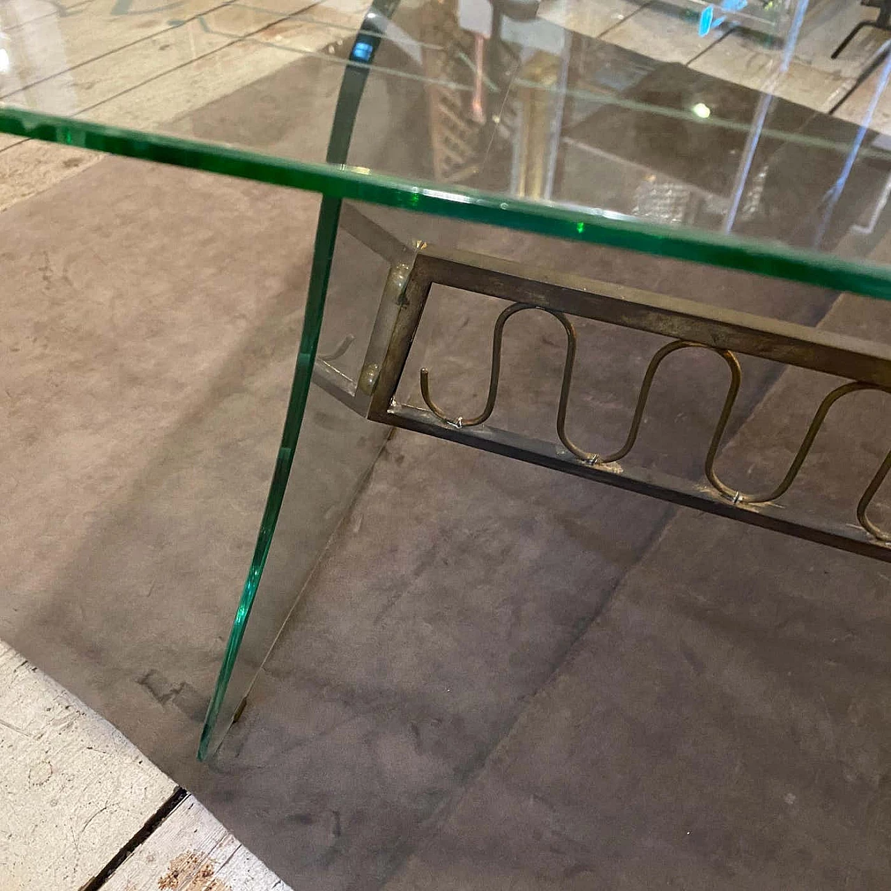 Glass and brass coffee table in the style of Fontana Arte, 1950s 8