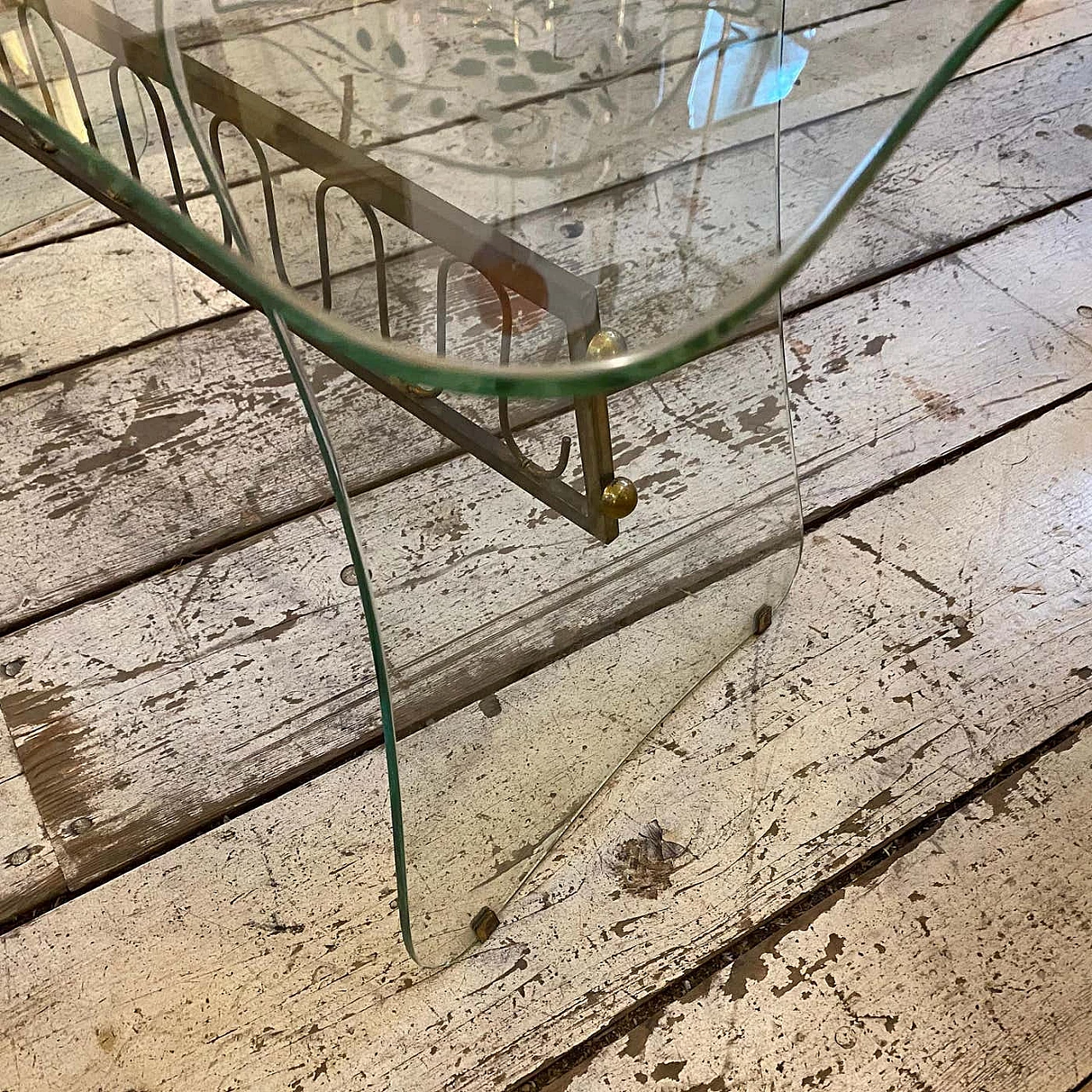 Glass and brass coffee table in the style of Fontana Arte, 1950s 9
