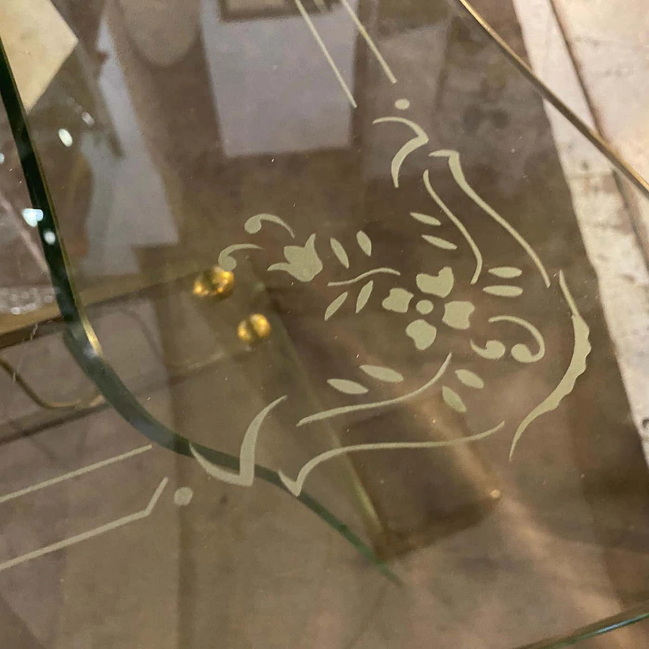 Tavolino da caffè in vetro e ottone nello stile di Fontana Arte, anni '50 16