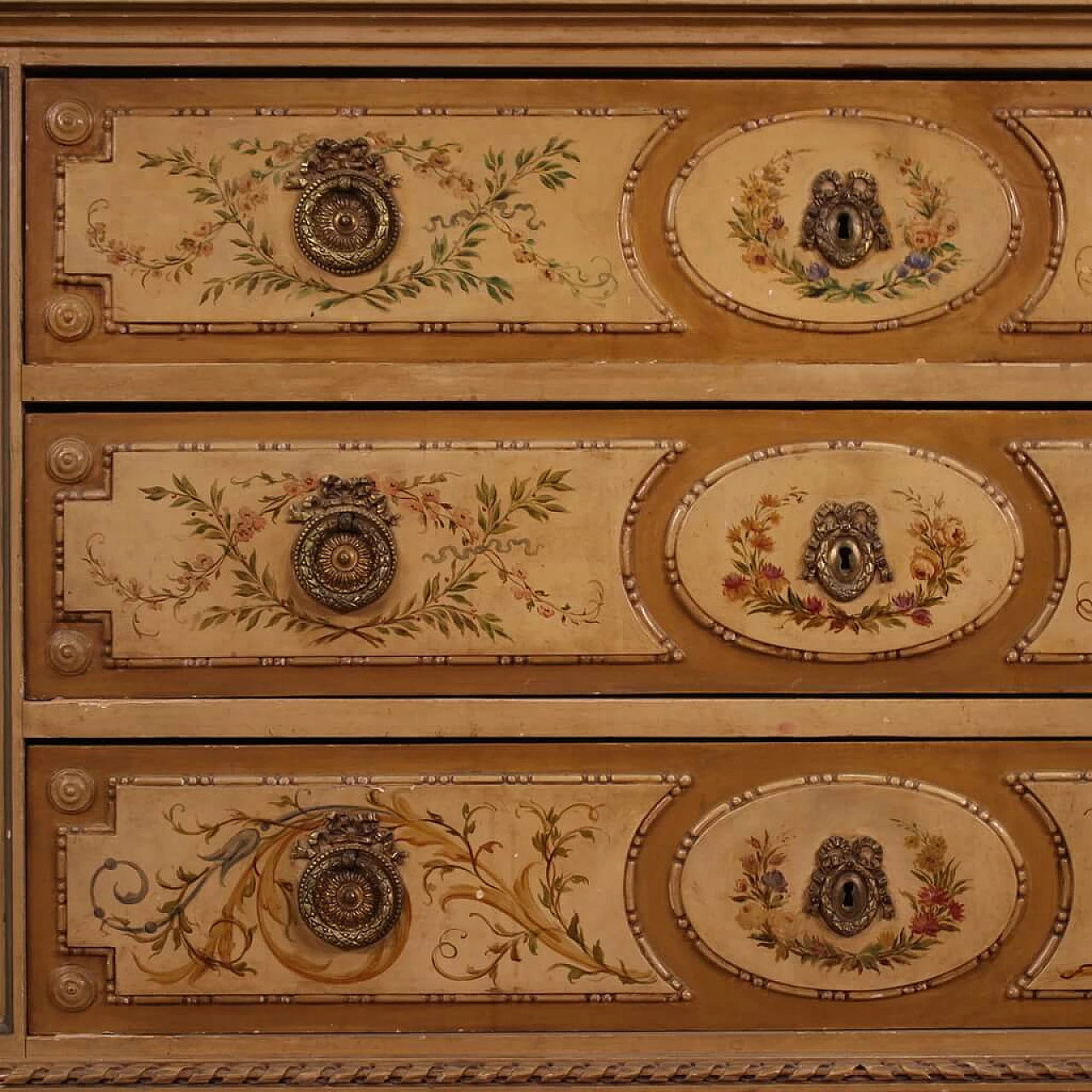 Comò con specchio stile Luigi XVI in legno laccato e dipinto, anni '60 6