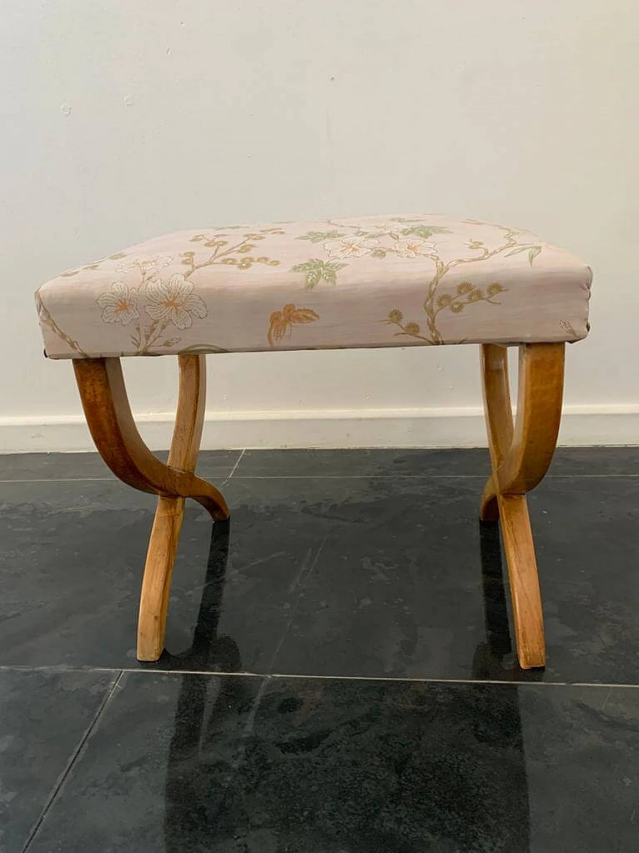 Pair of maple and Chinoserie fabric stools, 1940s 11