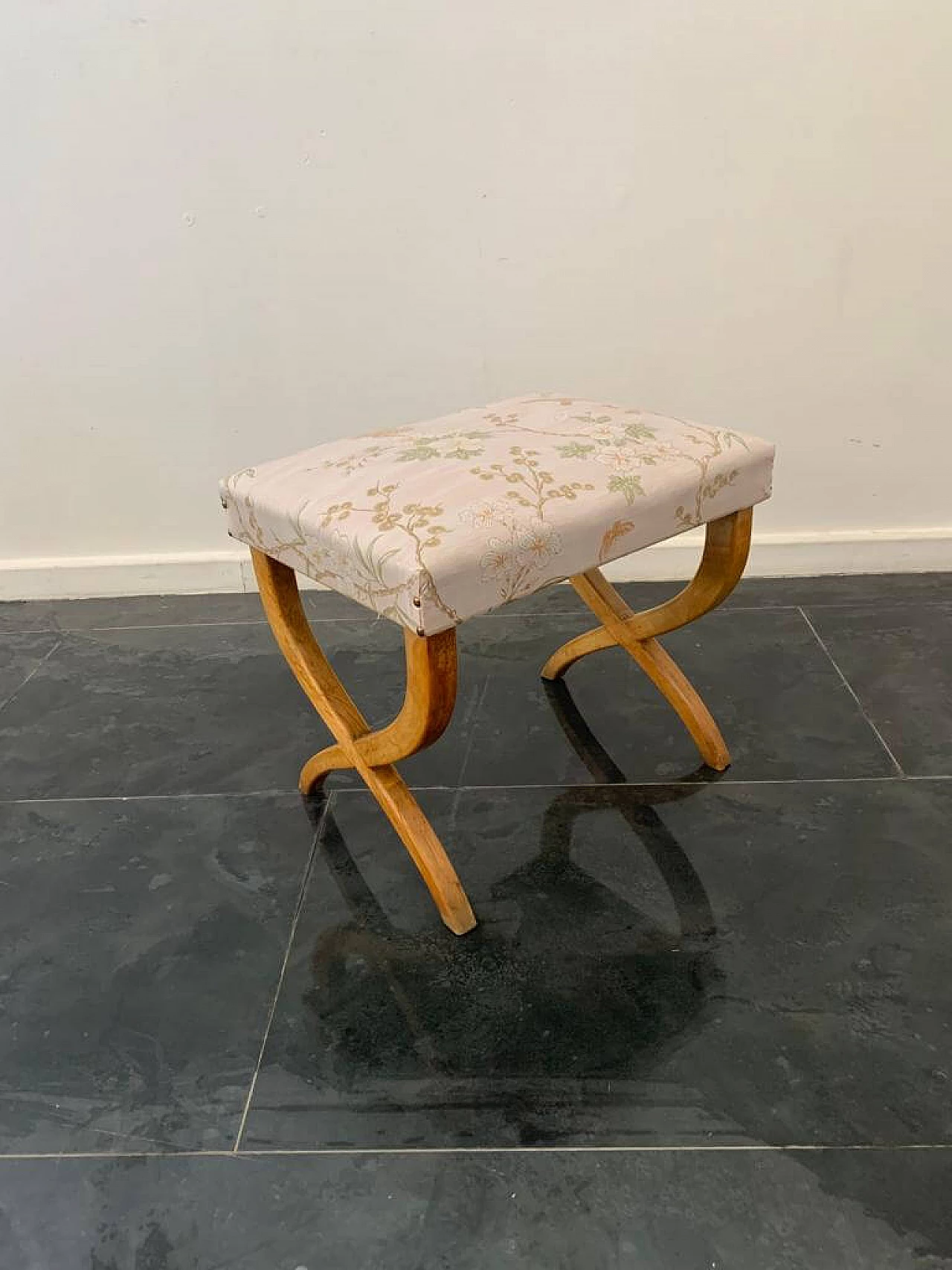 Pair of maple and Chinoserie fabric stools, 1940s 13