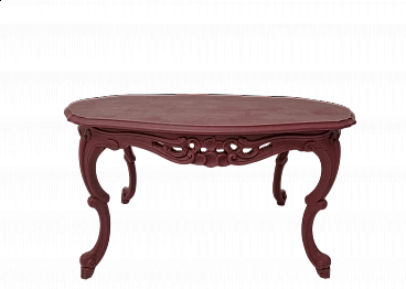 Baroque style cherry red wood coffee table with carvings, 1970s