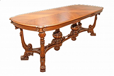 National walnut table with carvings, 1950s