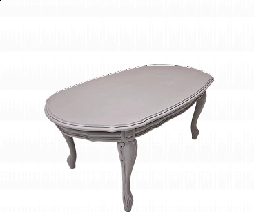 Tavolino stile Barocco in legno massello azzurro cenere con intagli