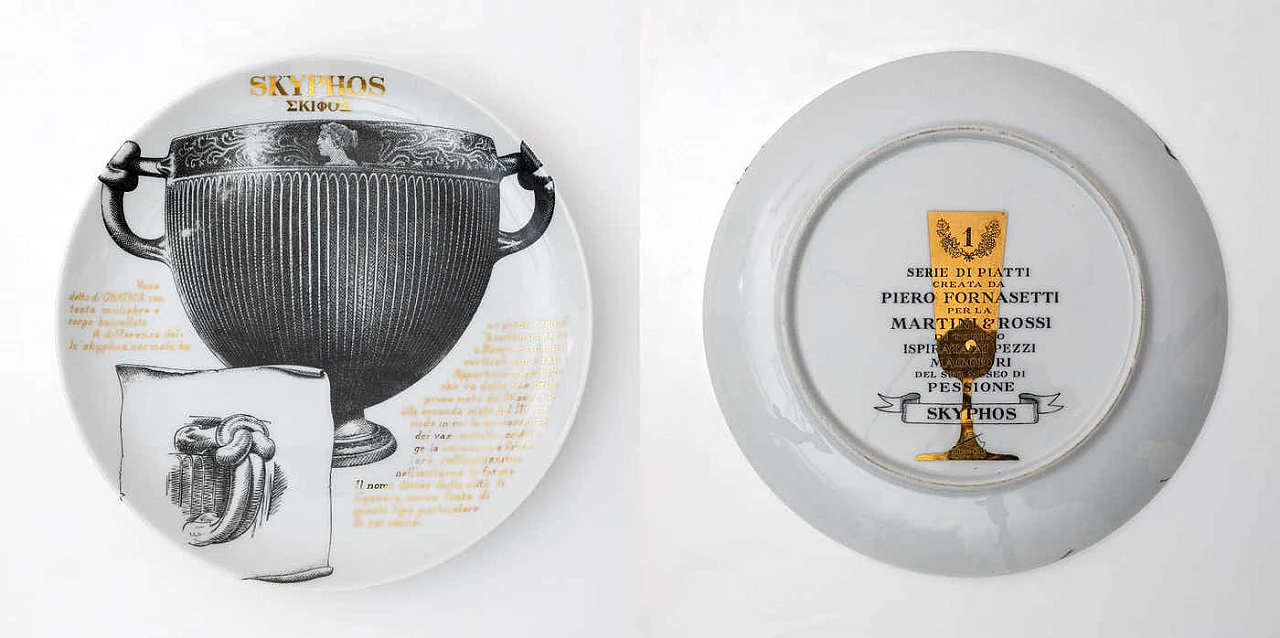 12 Decorative porcelain plates by Piero Fornasetti for Martini & Rossi, 1960s 2
