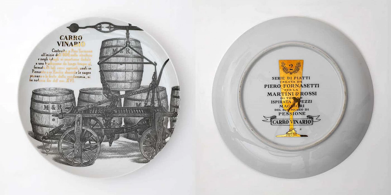 12 Piatti decorativi in porcellana di Piero Fornasetti per Martini & Rossi, anni '60 3