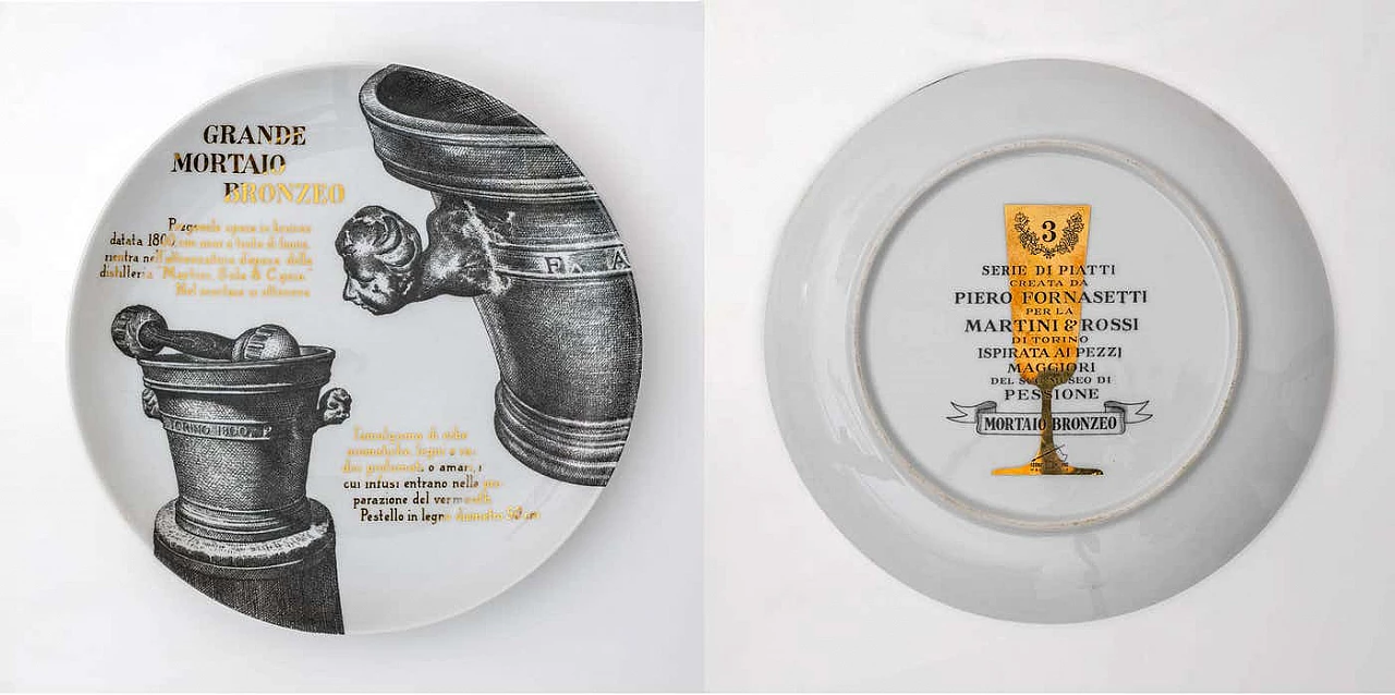 12 Decorative porcelain plates by Piero Fornasetti for Martini & Rossi, 1960s 4