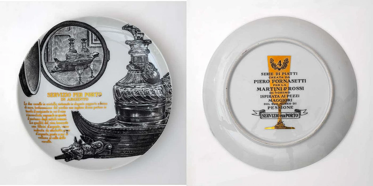 12 Piatti decorativi in porcellana di Piero Fornasetti per Martini & Rossi, anni '60 5