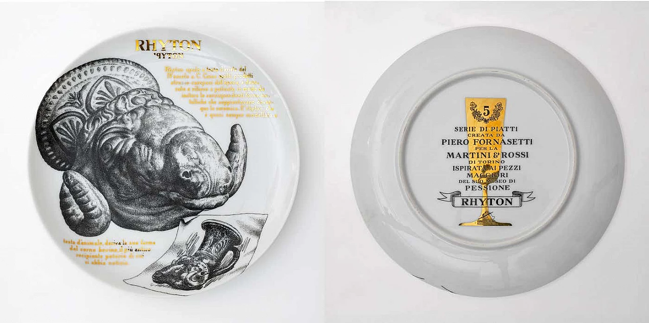 12 Piatti decorativi in porcellana di Piero Fornasetti per Martini & Rossi, anni '60 6