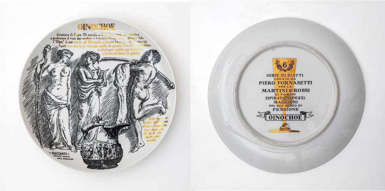 12 Piatti decorativi in porcellana di Piero Fornasetti per Martini & Rossi, anni '60 7