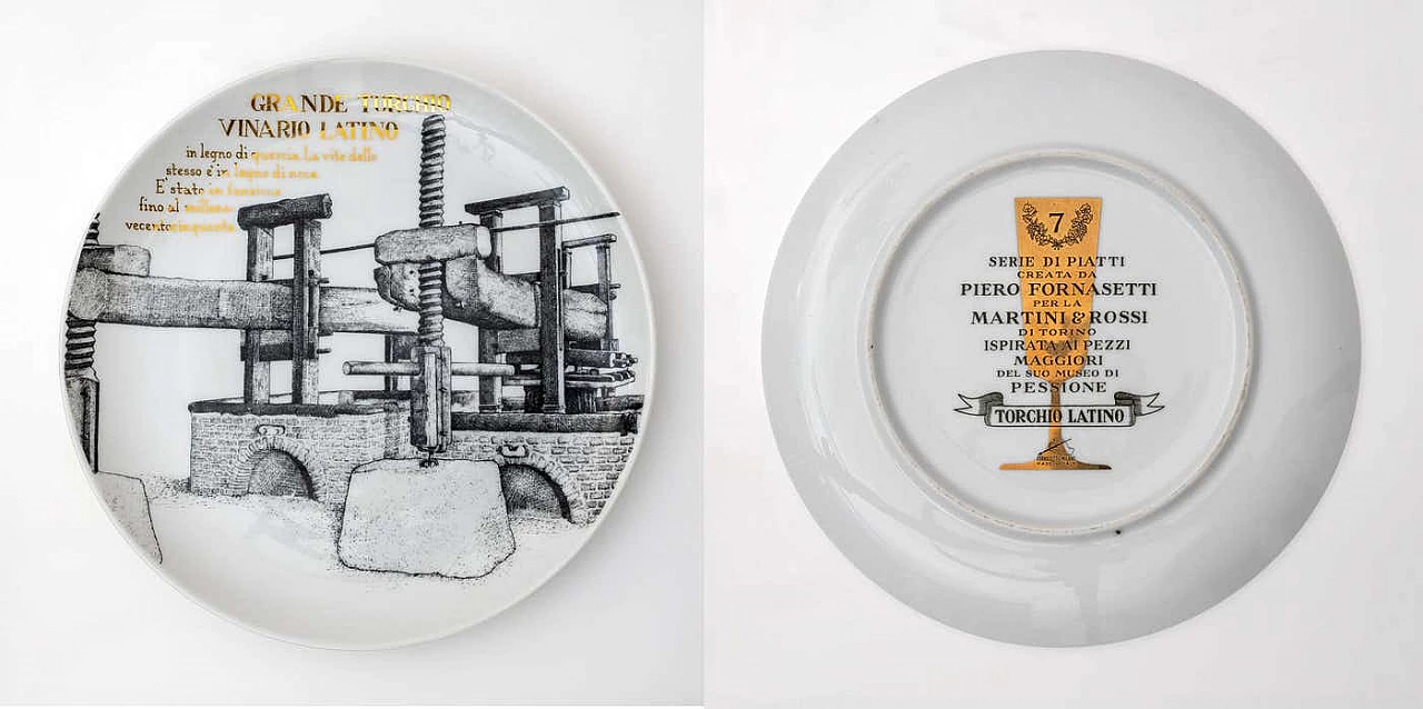 12 Decorative porcelain plates by Piero Fornasetti for Martini & Rossi, 1960s 8