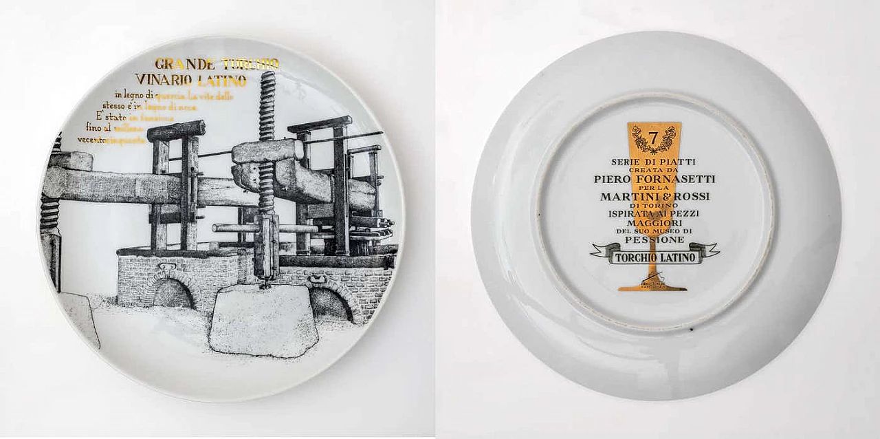 12 Piatti decorativi in porcellana di Piero Fornasetti per Martini & Rossi, anni '60 8