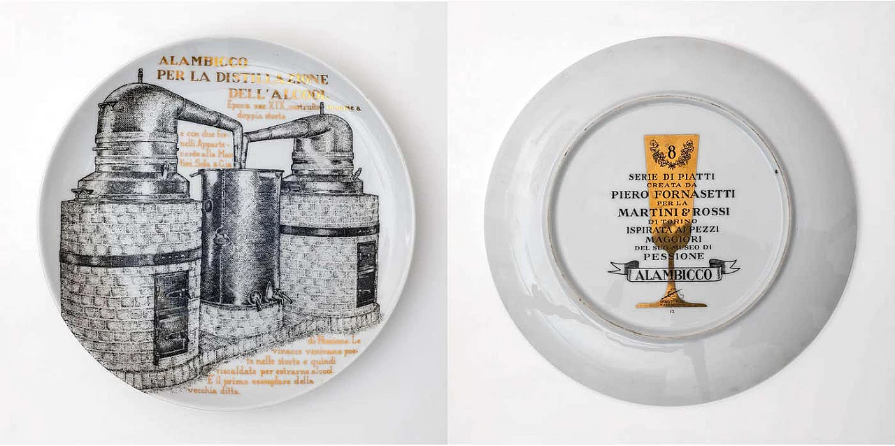 12 Decorative porcelain plates by Piero Fornasetti for Martini & Rossi, 1960s 9