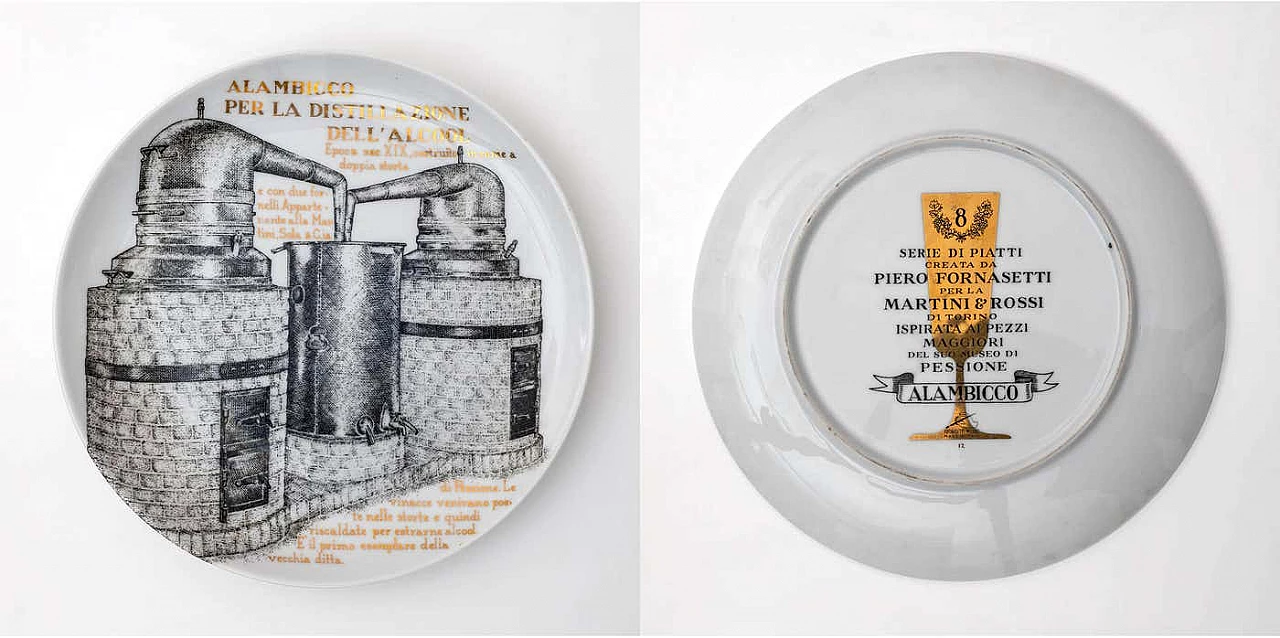 12 Piatti decorativi in porcellana di Piero Fornasetti per Martini & Rossi, anni '60 9