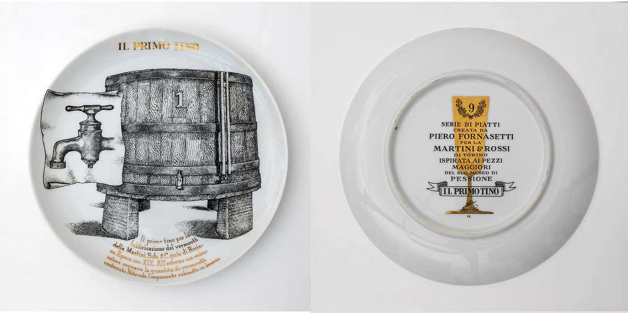 12 Decorative porcelain plates by Piero Fornasetti for Martini & Rossi, 1960s 10
