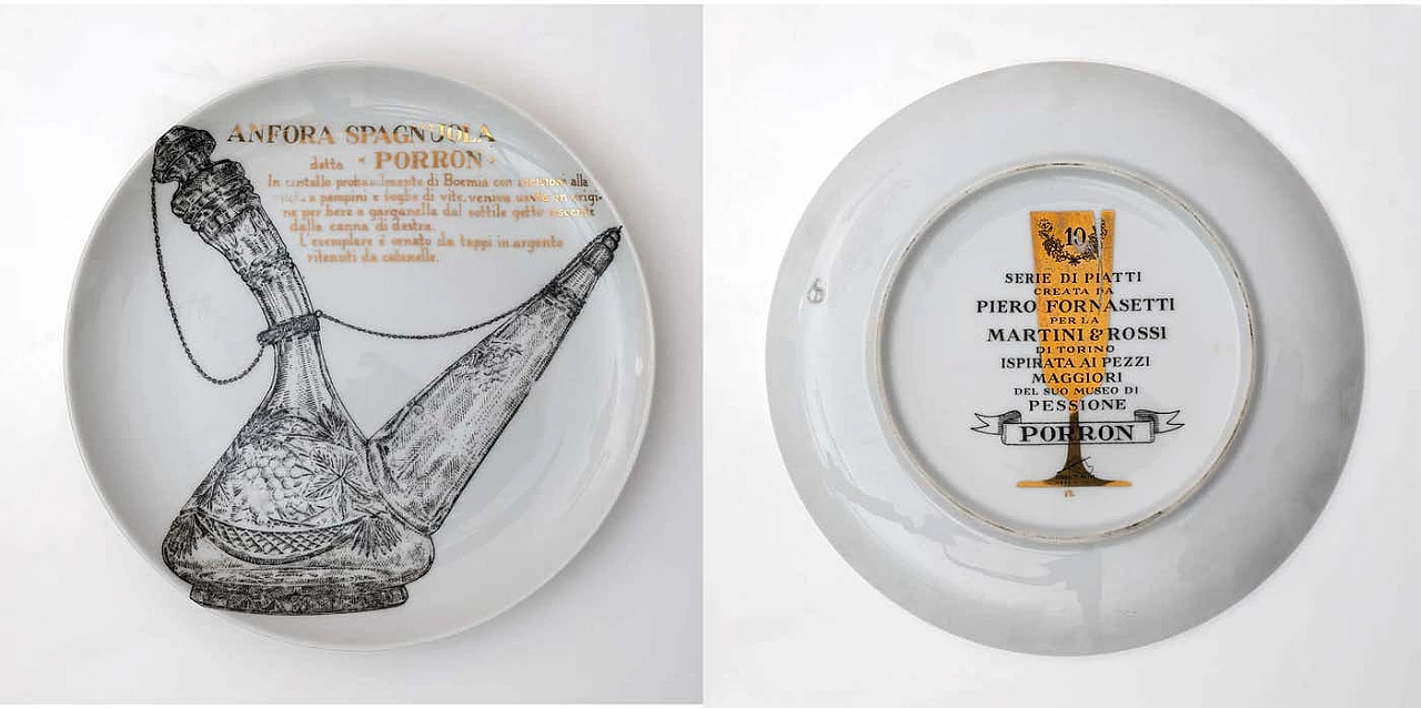 12 Piatti decorativi in porcellana di Piero Fornasetti per Martini & Rossi, anni '60 11