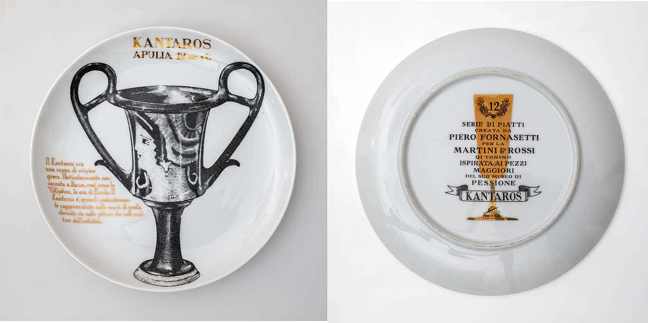12 Piatti decorativi in porcellana di Piero Fornasetti per Martini & Rossi, anni '60 13