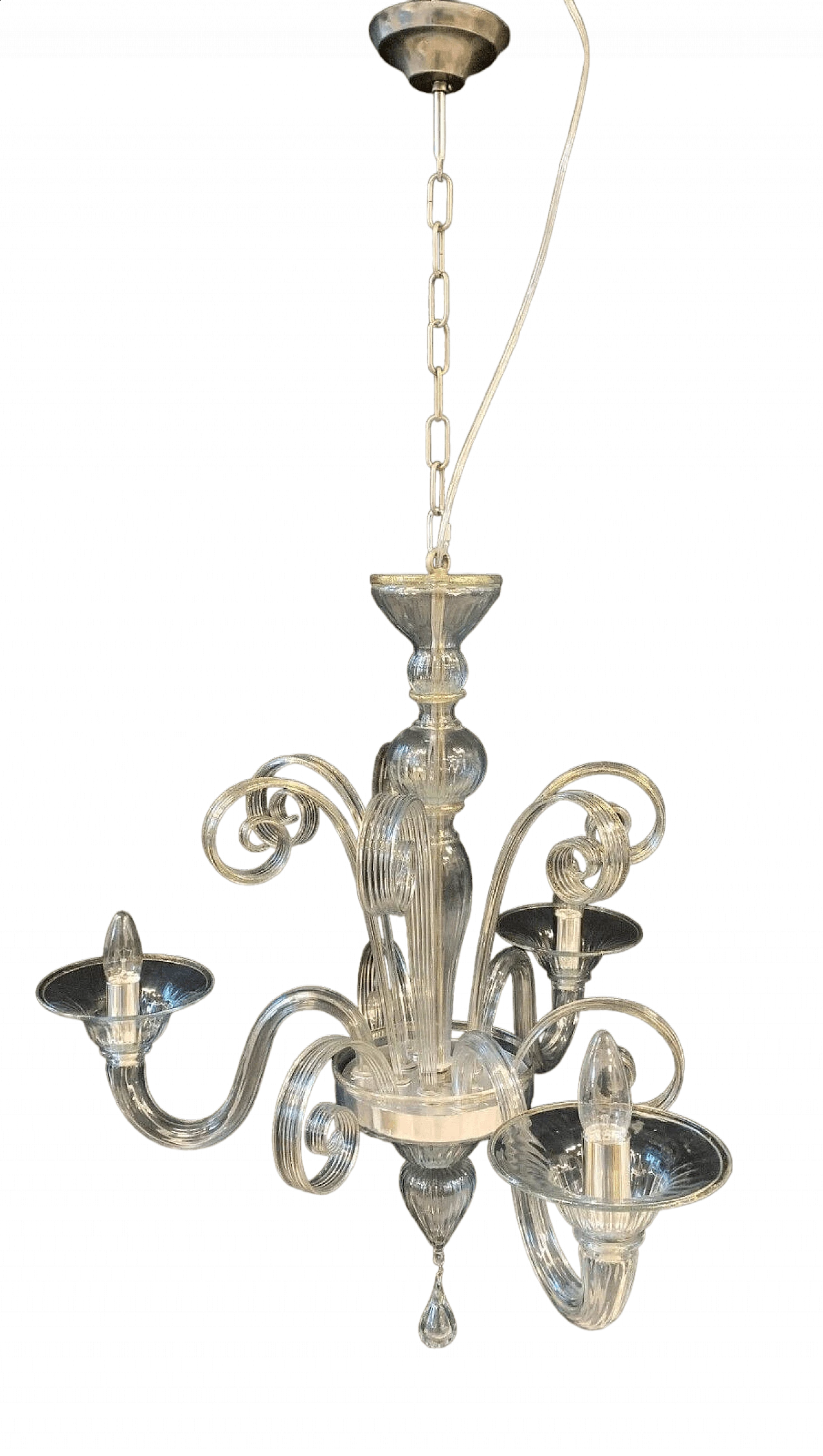 Transparent and gold Murano glass three-armed chandelier attributed to Cesare Toso, 1980s 6