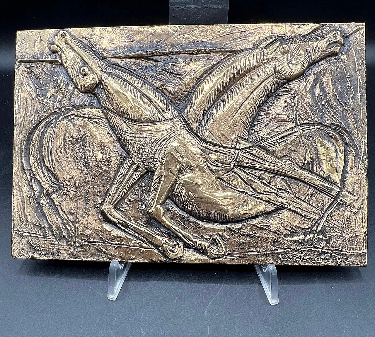 Bruno Cassinari, horses, metal bas-relief, 1970s 6