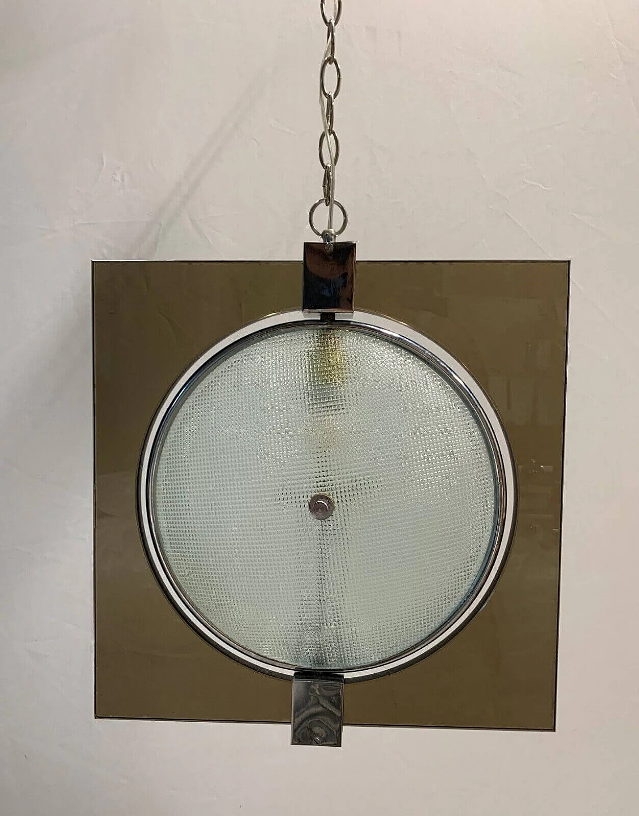 Lampadario in vetro con parte centrale basculante attribuito a Fontana Arte, anni '70 2