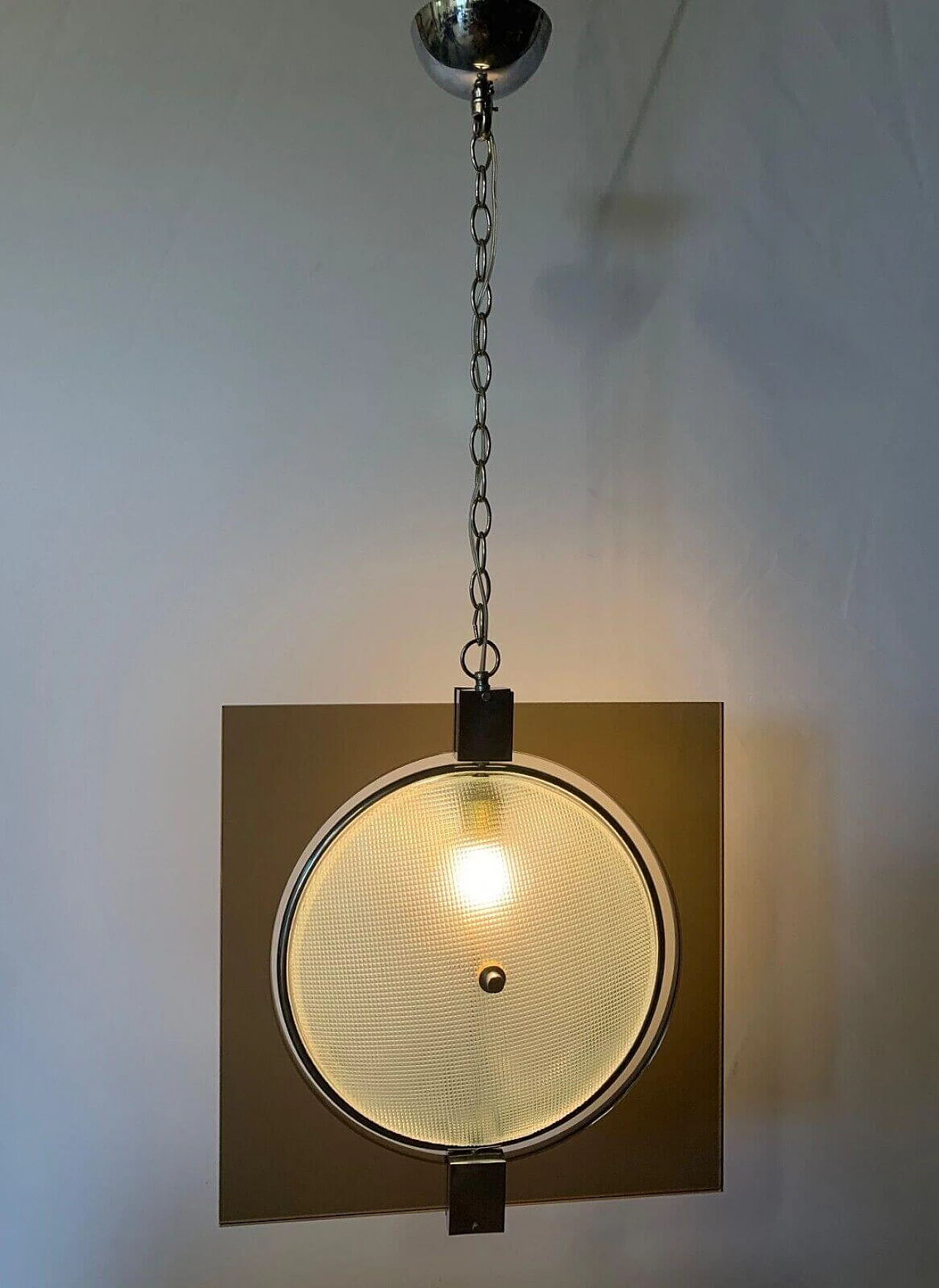 Lampadario in vetro con parte centrale basculante attribuito a Fontana Arte, anni '70 4