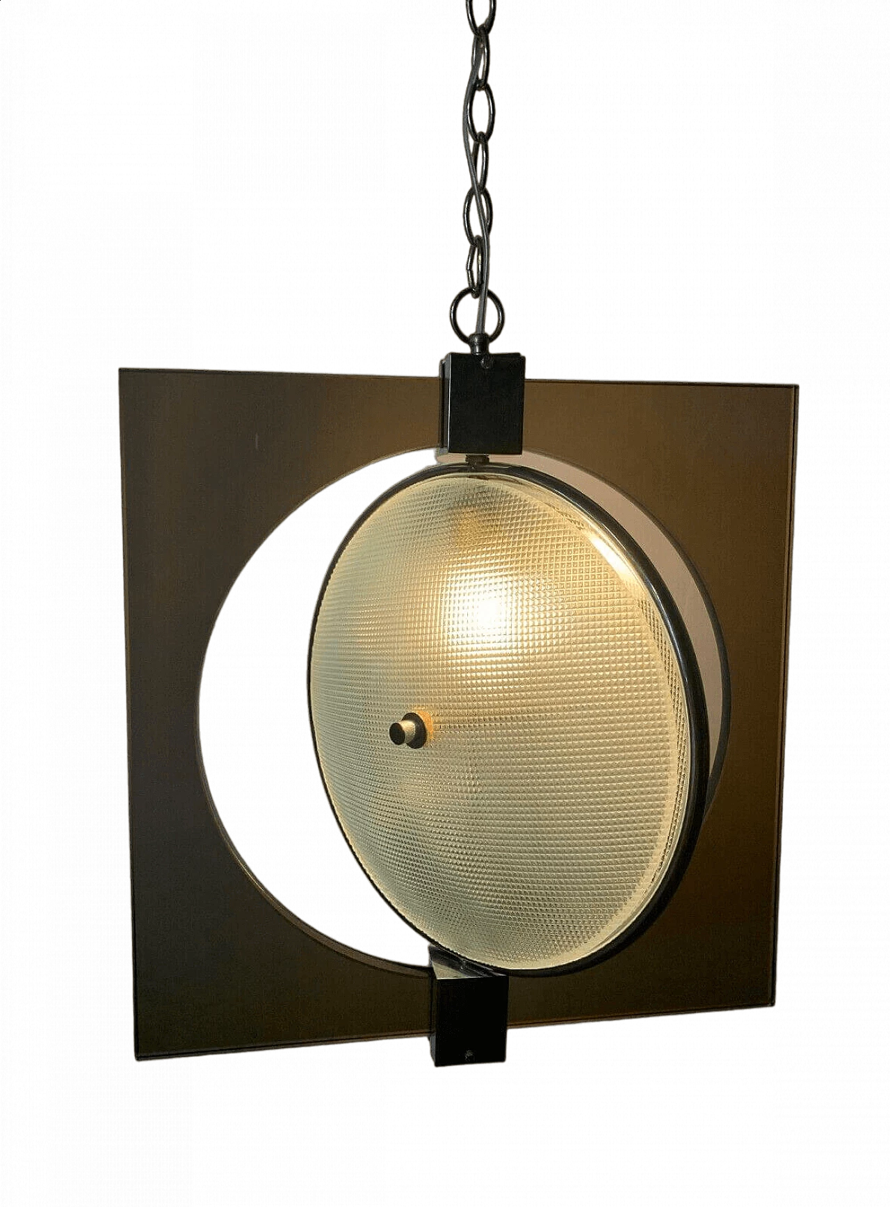 Lampadario in vetro con parte centrale basculante attribuito a Fontana Arte, anni '70 6