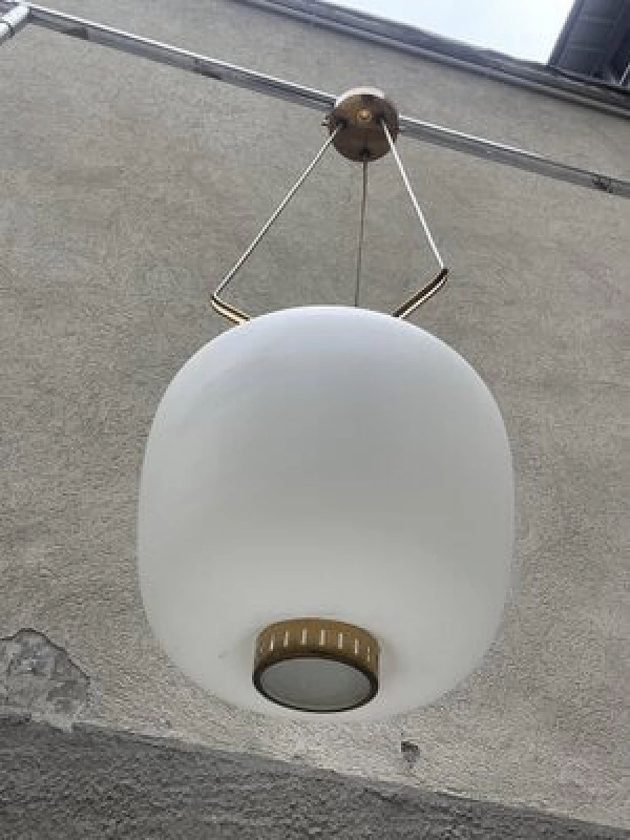 Lampadario in vetro opalino satinato di Stilnovo, anni '50 7