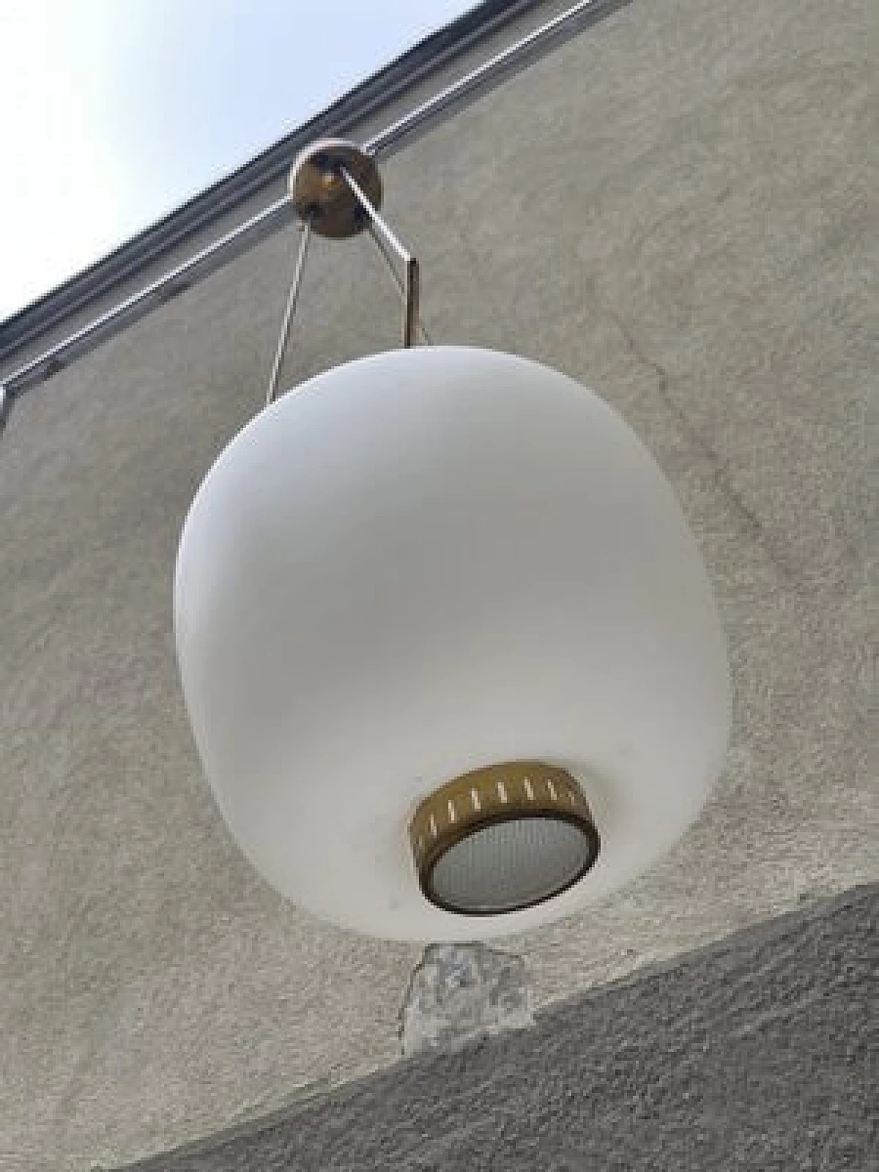 Lampadario in vetro opalino satinato di Stilnovo, anni '50 8