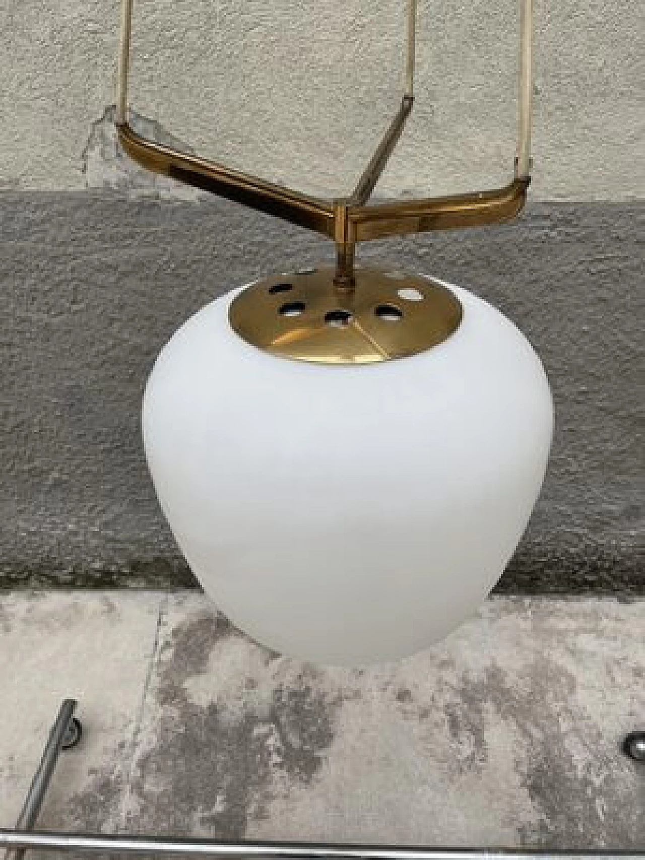 Lampadario in vetro opalino satinato di Stilnovo, anni '50 10